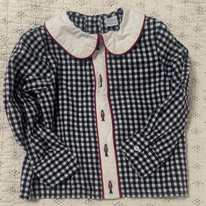 Edgehill Collection Navy and White Gingham Peter Pan Collar Top with Red Trim